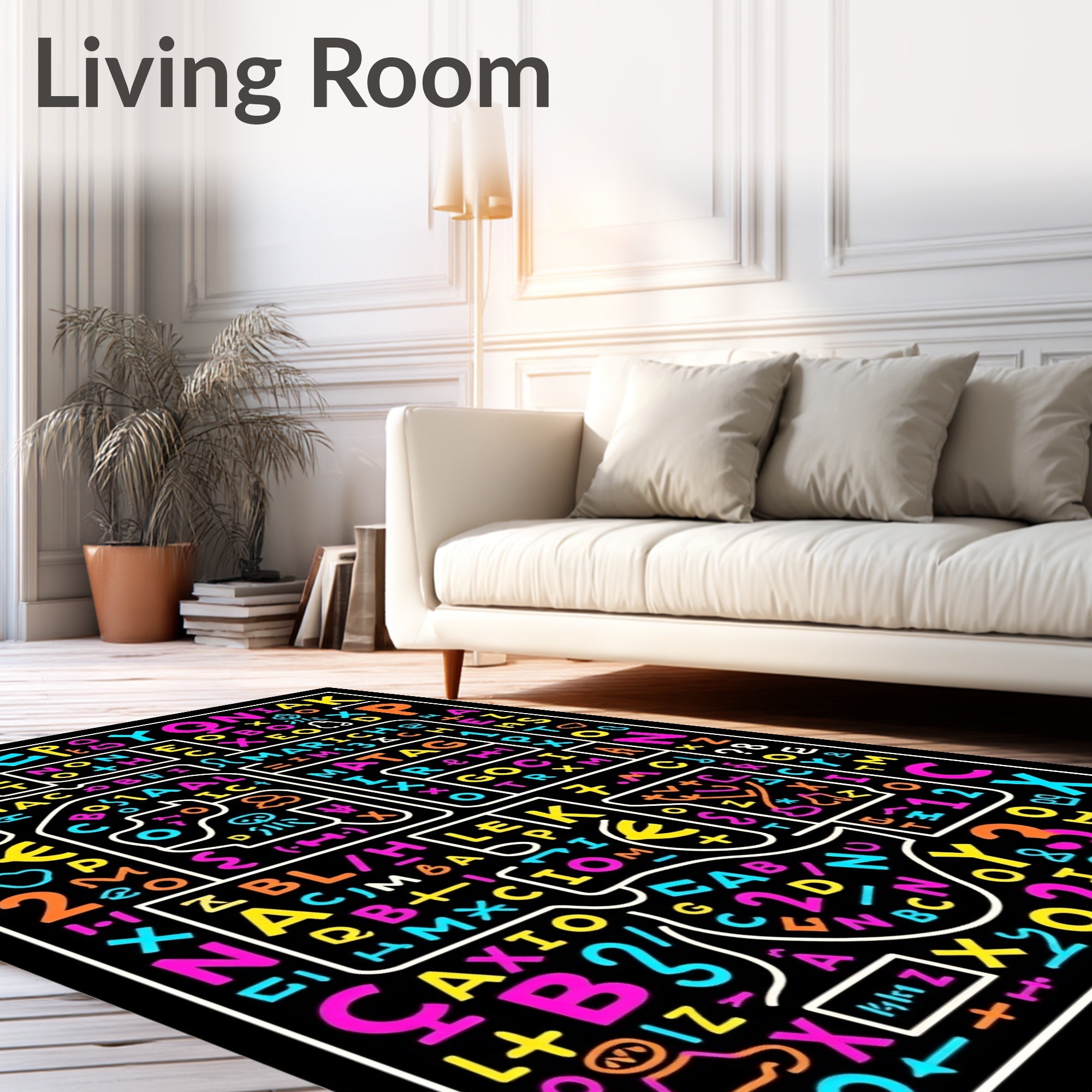 Alphabetical Collage Vibrant Multicolored Typographic Rug