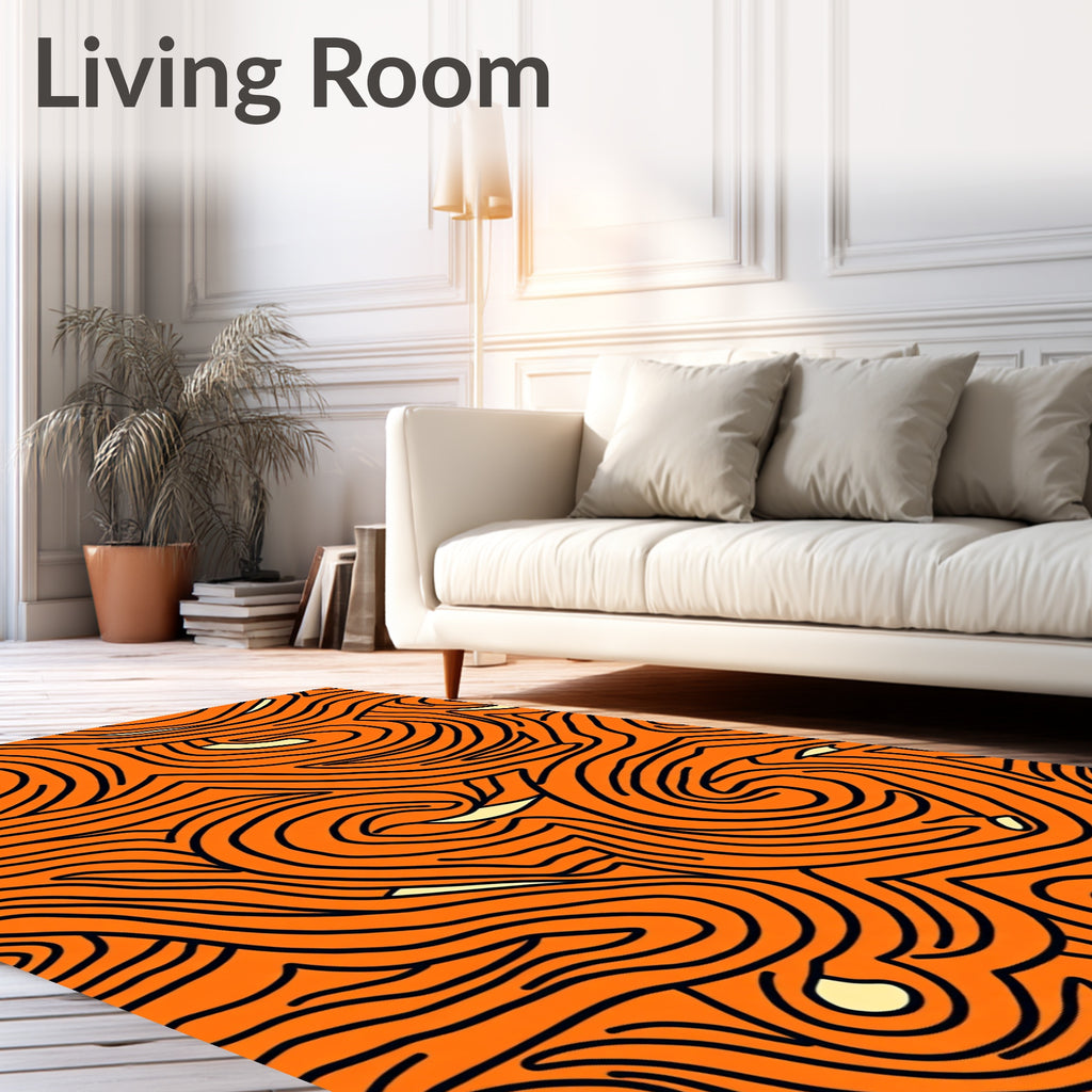 Bold Orange Swirling Line Abstract Rug