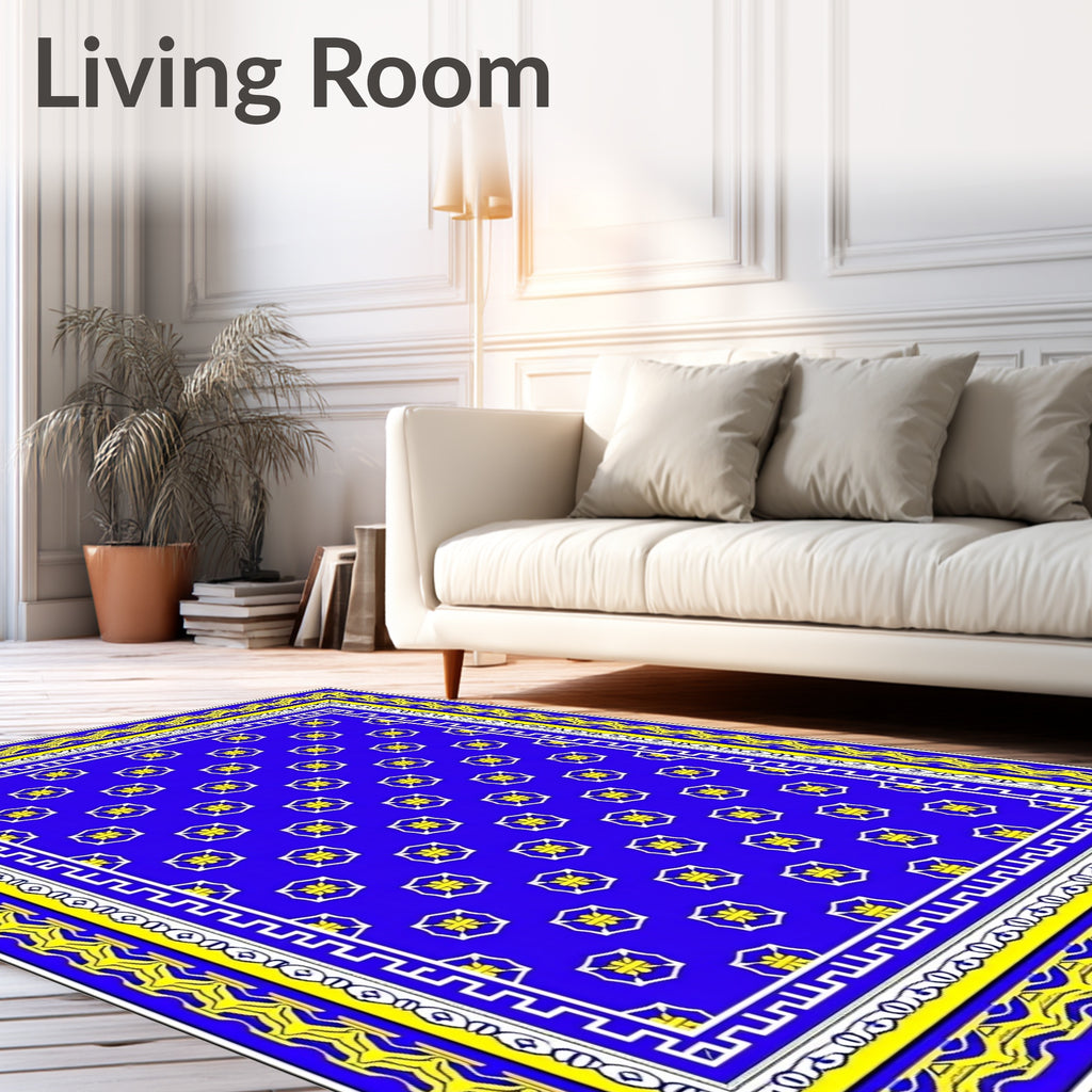 Royal Blue Golden Floral Medallion Border Rug