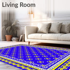Royal Blue Golden Floral Medallion Border Rug