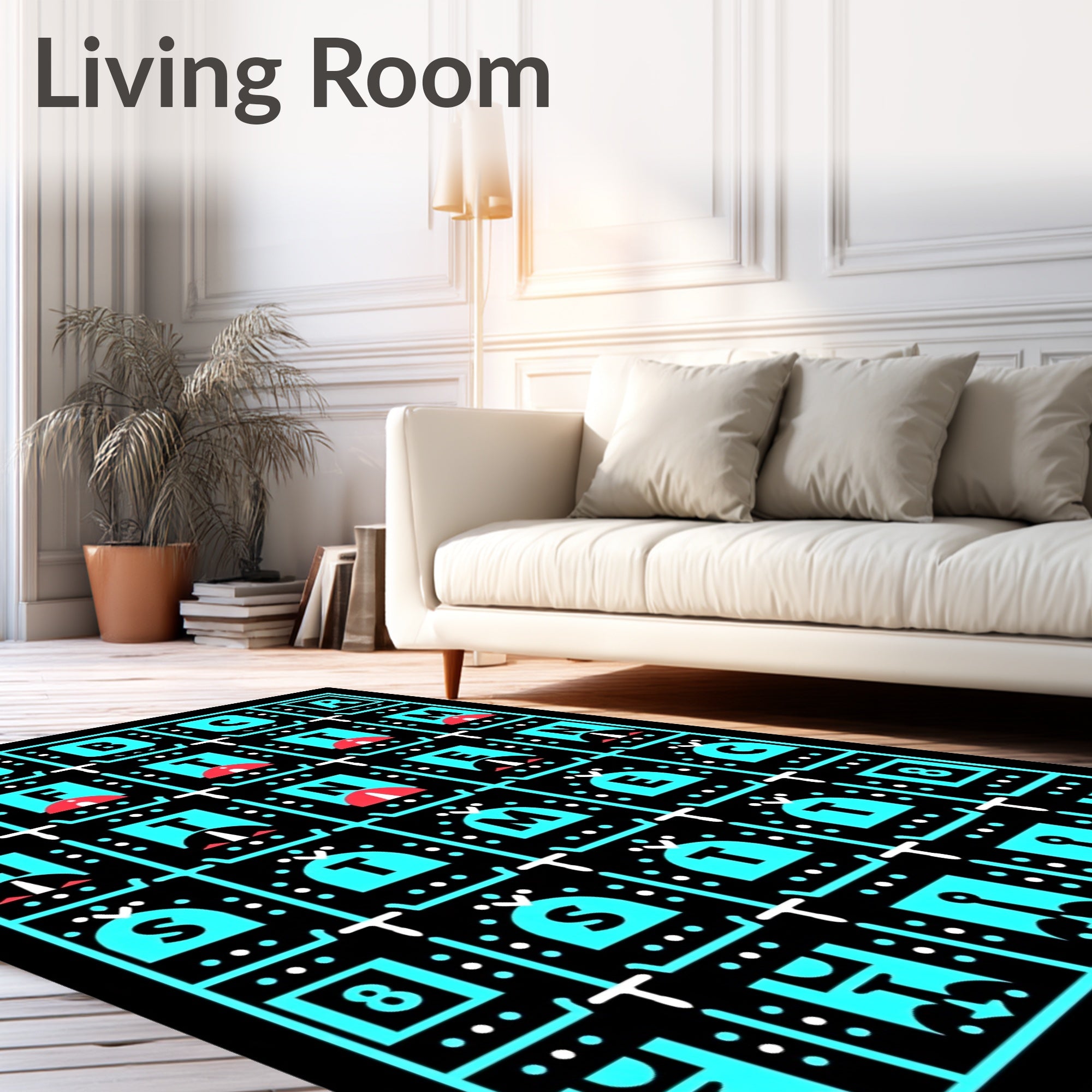 Minimalist Turquoise Geometric Letter Rug
