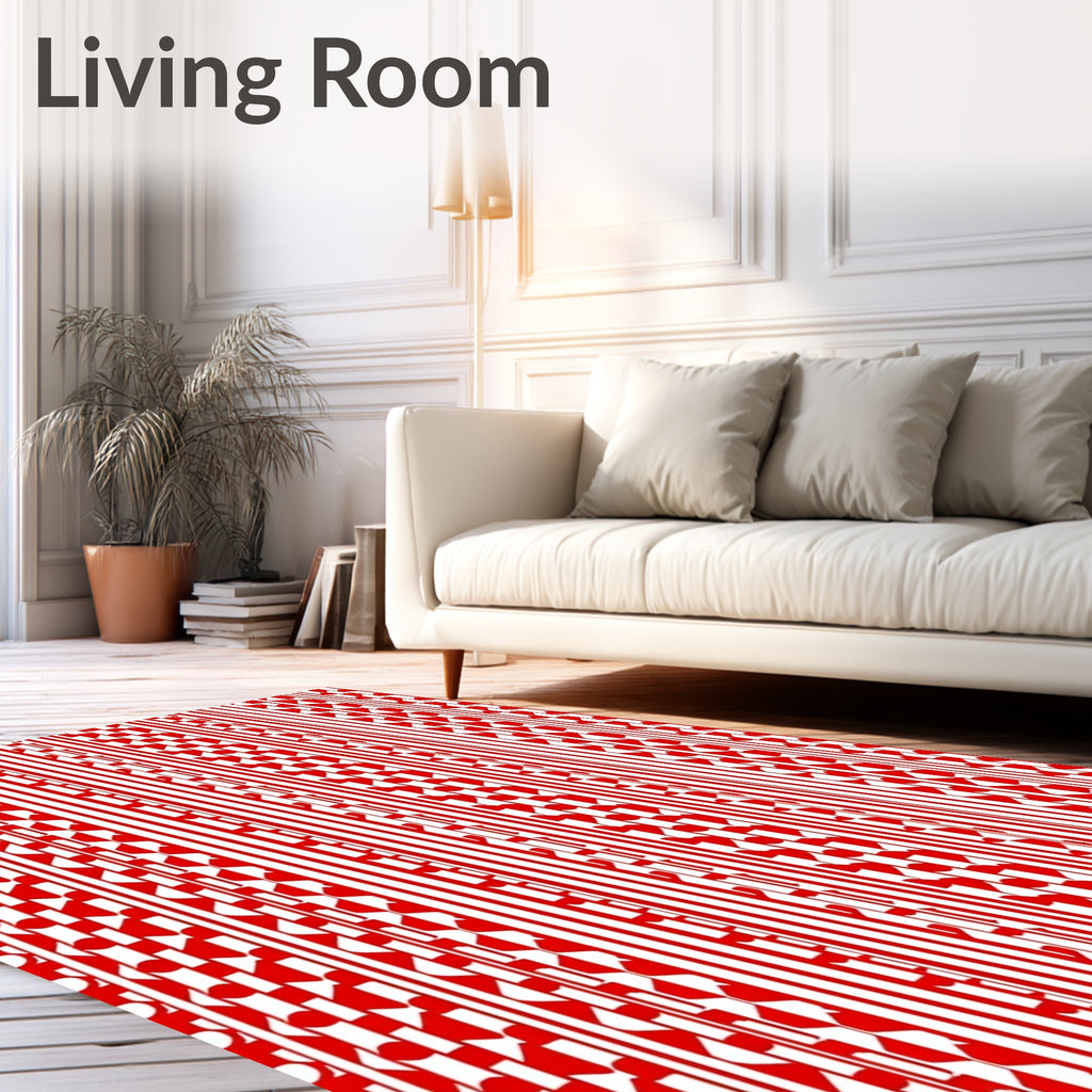 Bold Red Graphic Stripe Collage Rug
