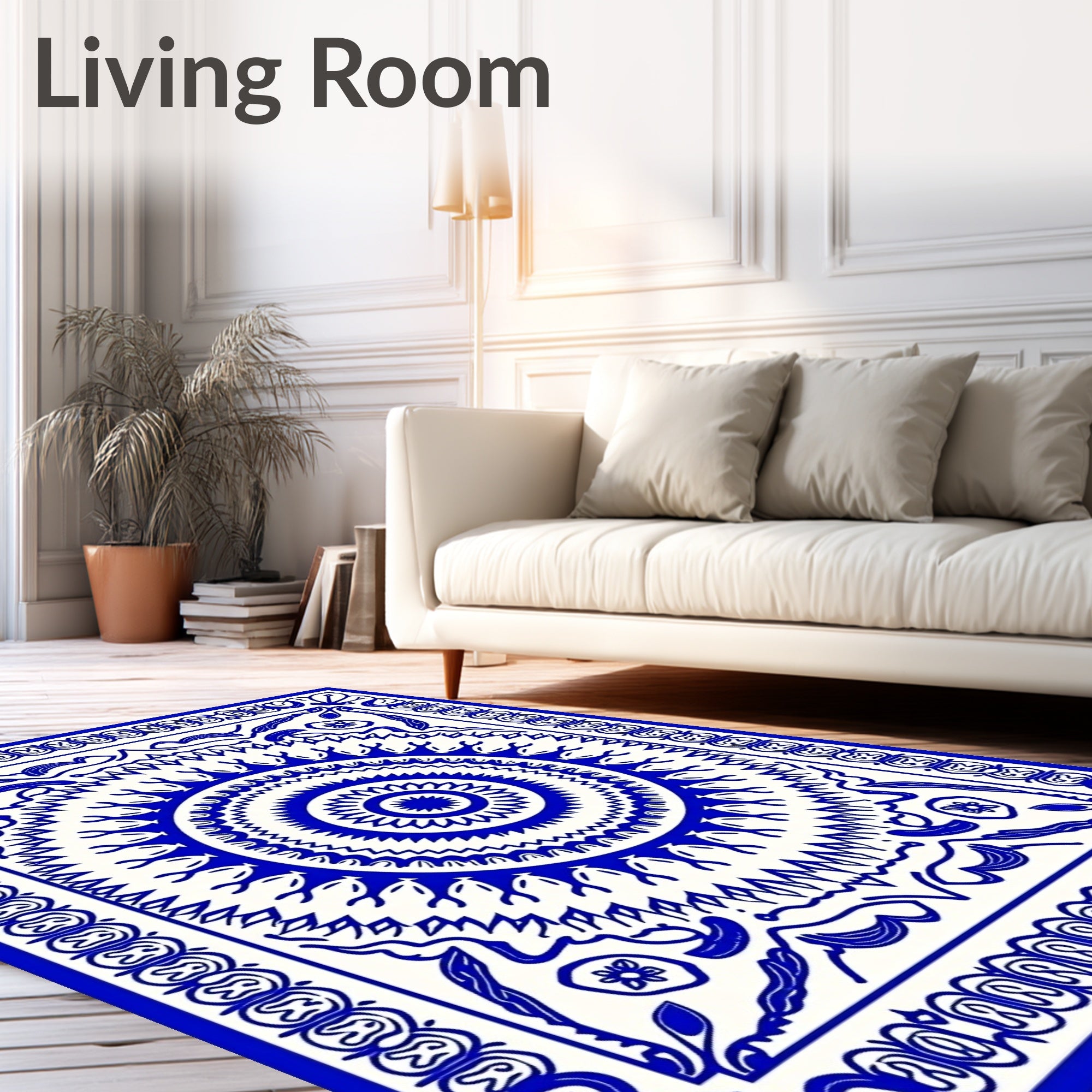 Cobalt Blue Radial Medallion Mandala Rug