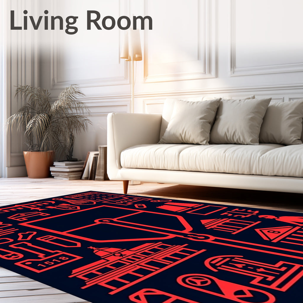 Crimson Architectural Elements Collage Rug