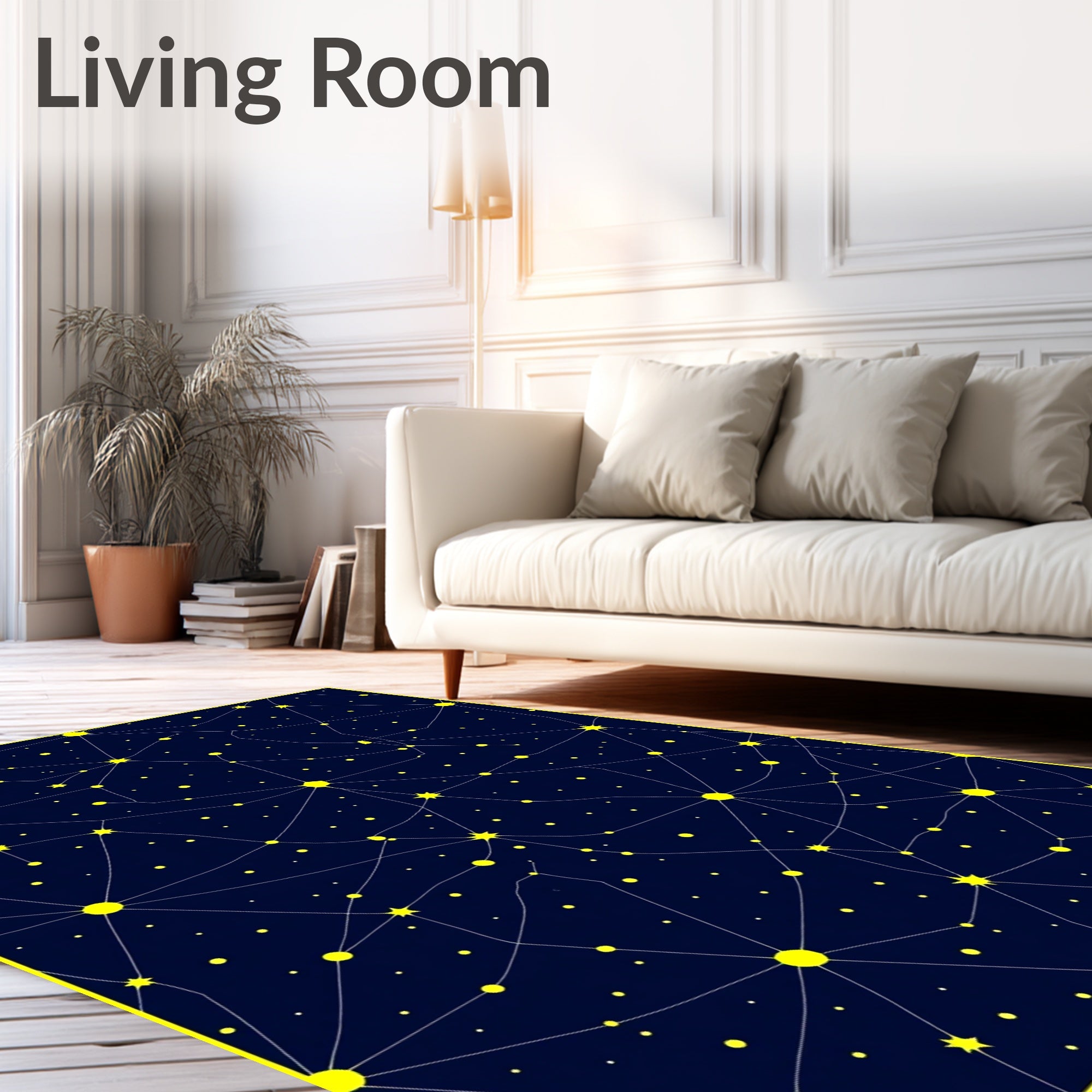 Cosmic Yellow Star Constellation Night Rug