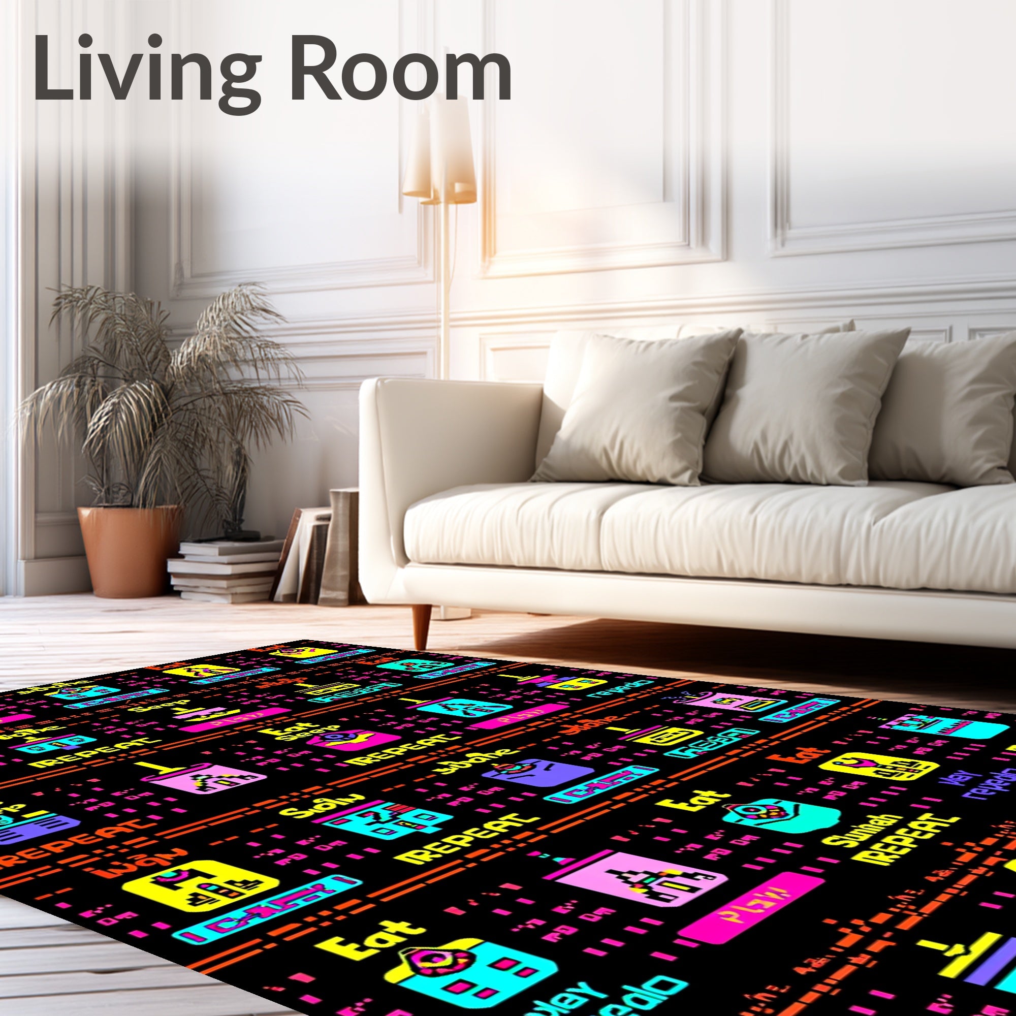 Retro Gaming Loop Icon Palette Rug