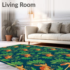 Whimsical Brown Rabbit Emerald Garden Rug
