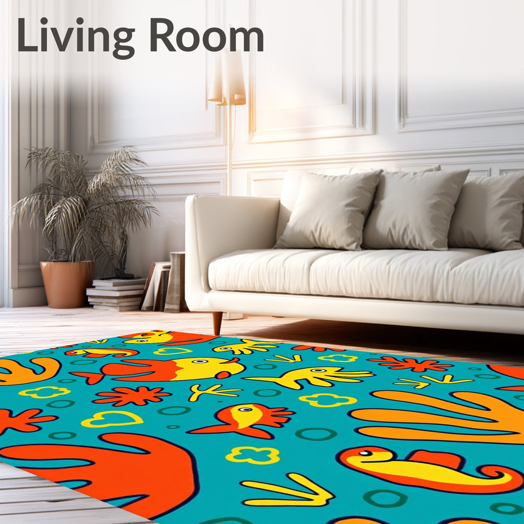 Whimsical Aquatic Life Orange Yellow Rug