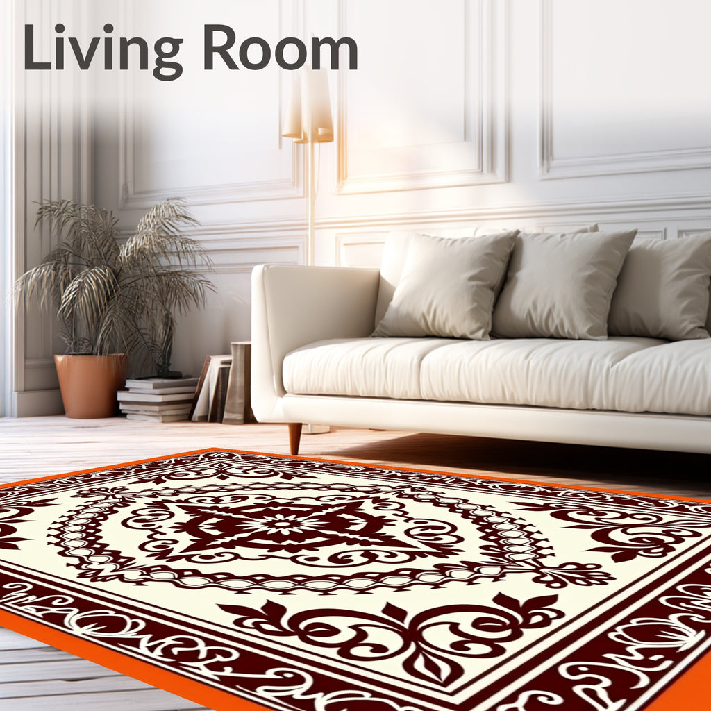 Deep Burgundy Ornamental Floral Medallion Rug