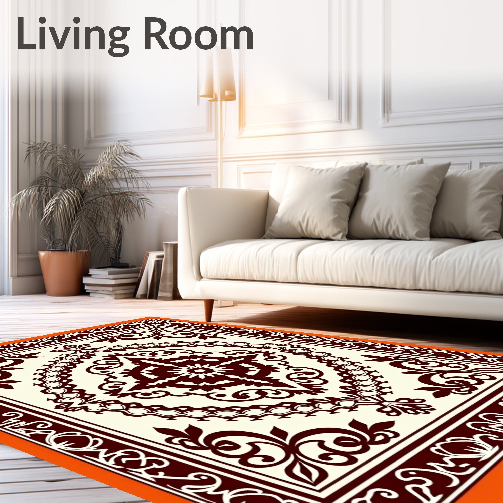 Deep Burgundy Ornamental Floral Medallion Rug