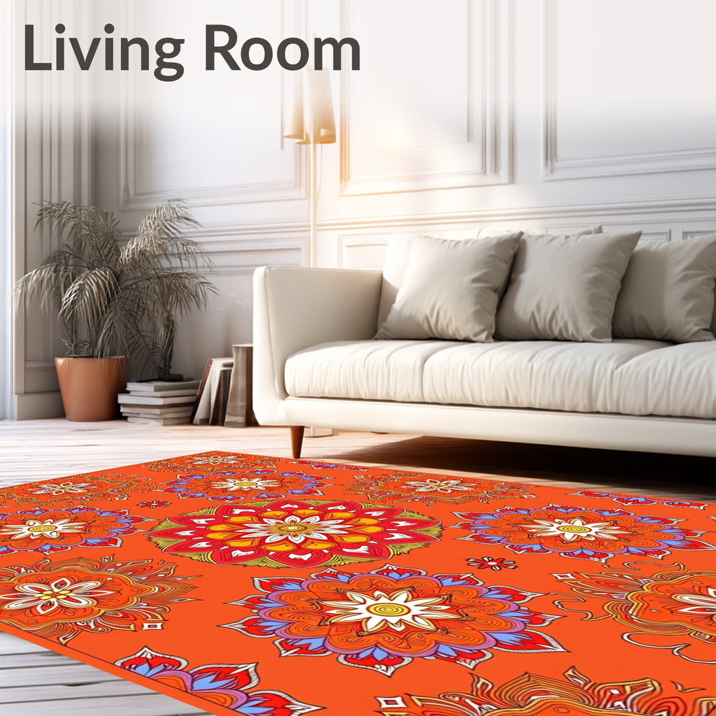 Vibrant Mandala Medallion Orange Rug