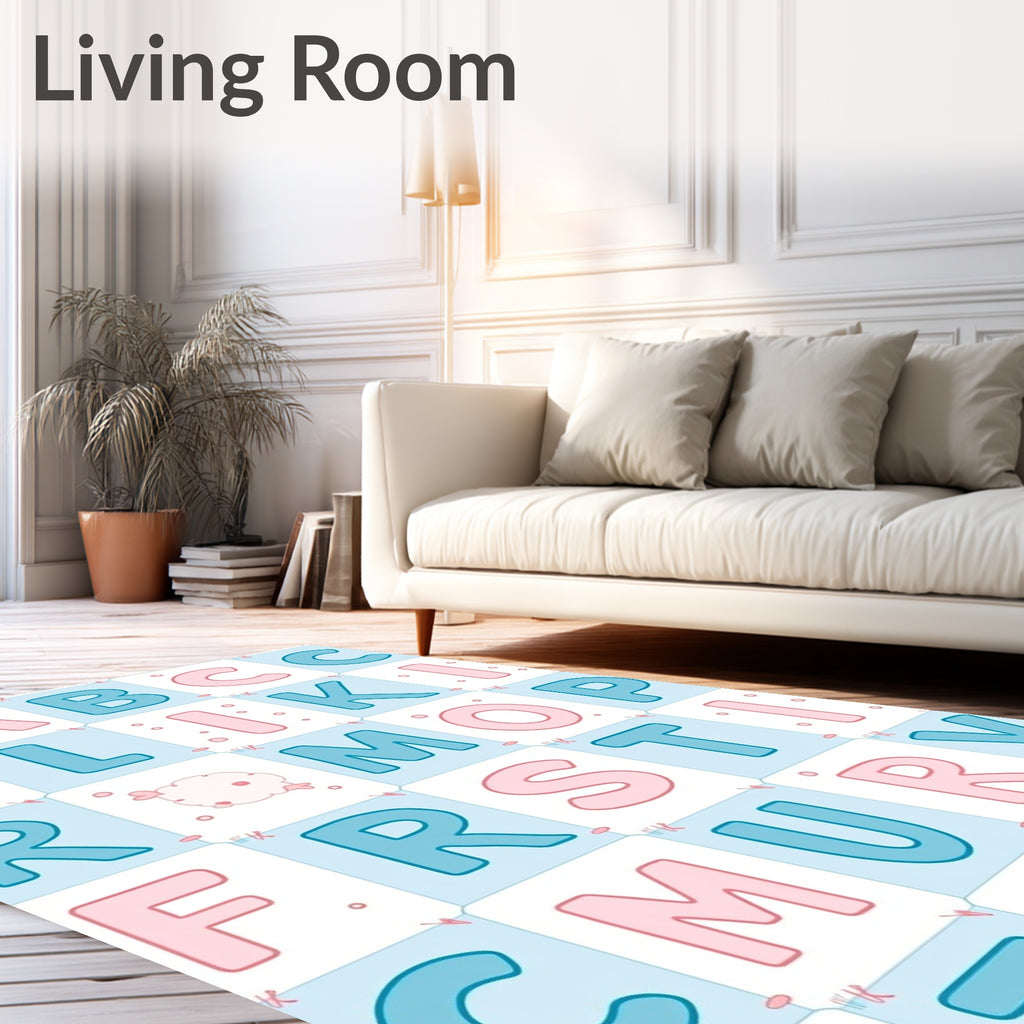 Playful Alphabet Blocks Blue Pink Rug