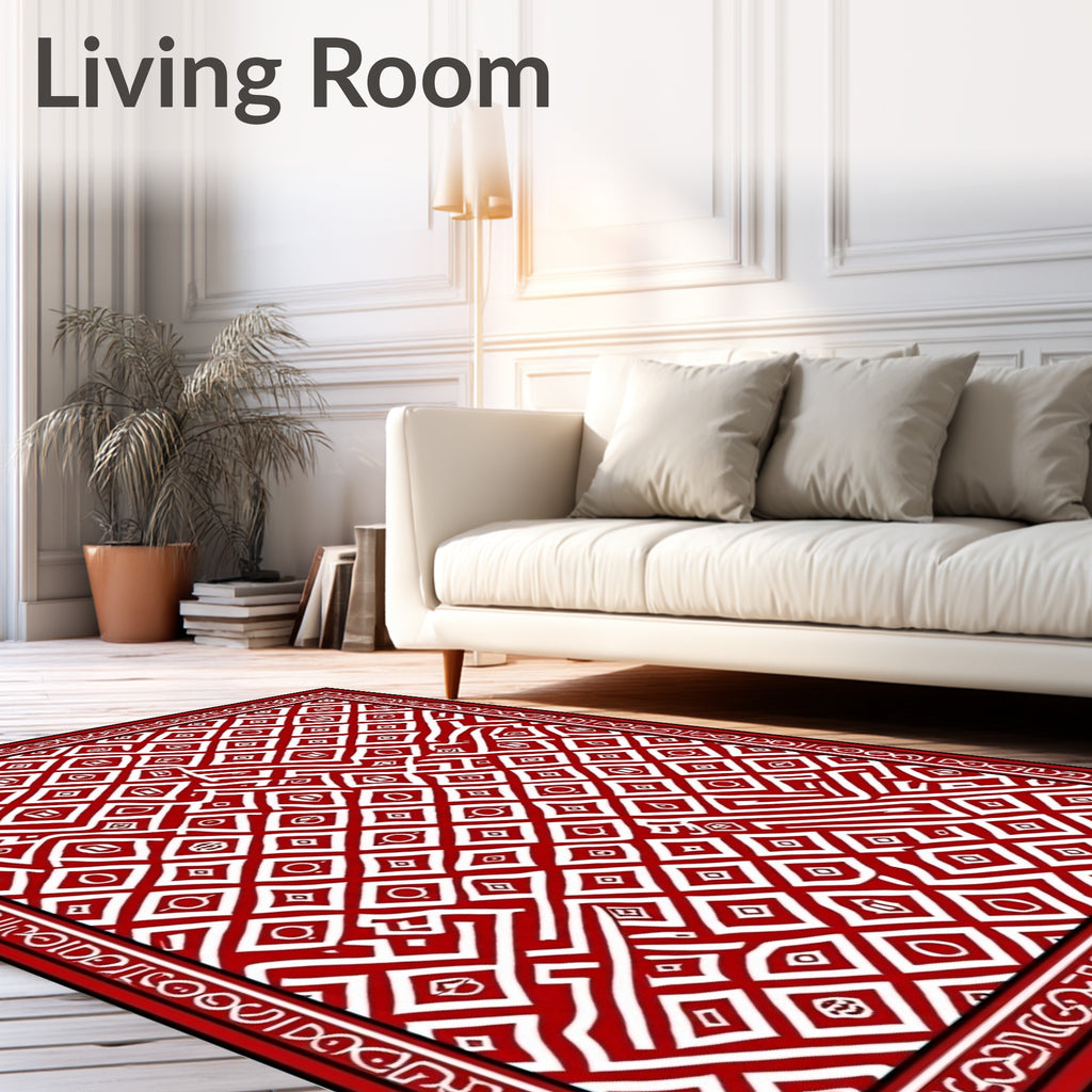 Red White Interlocking Diamond Maze Rug