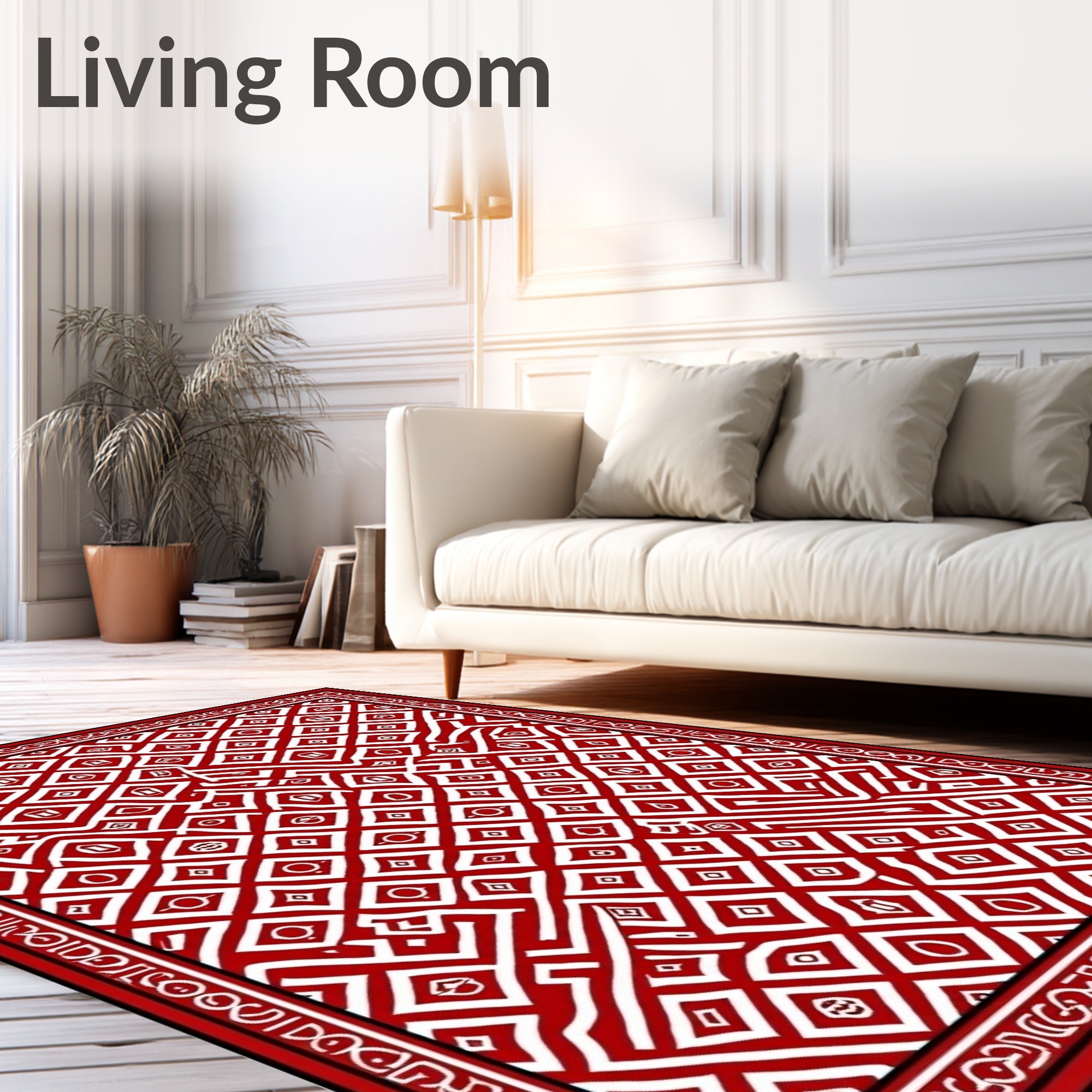 Red White Interlocking Diamond Maze Rug