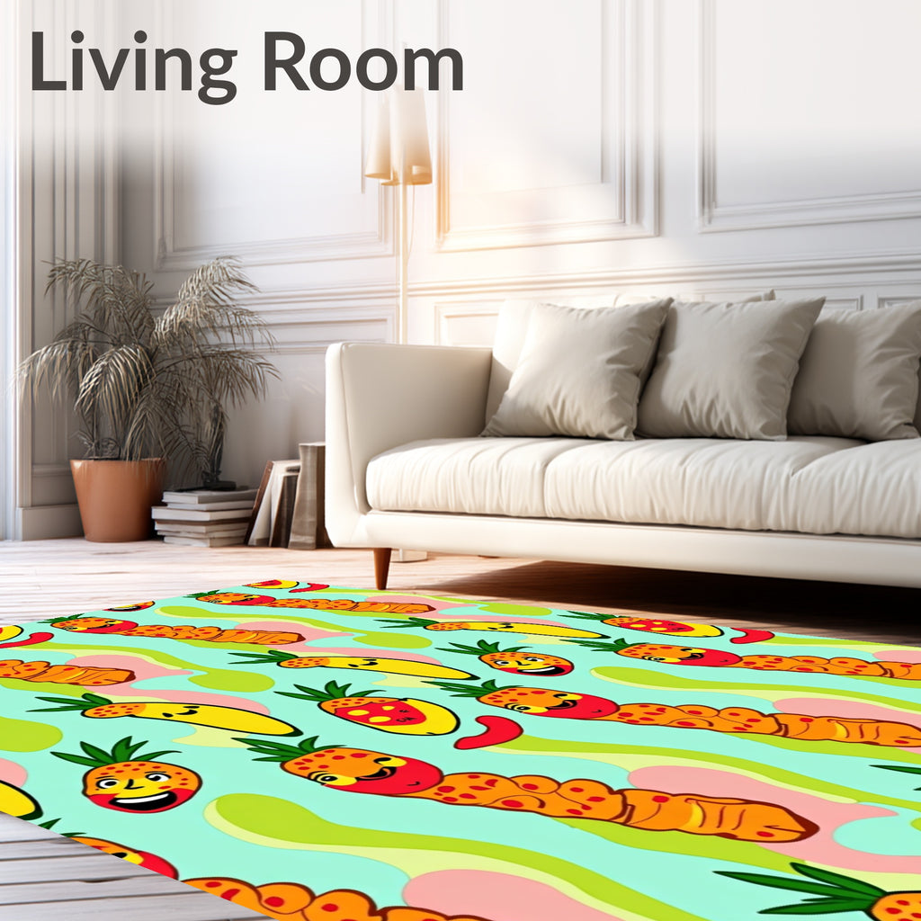 Kooky Fruit Characters Swirling Abstract Background Rug