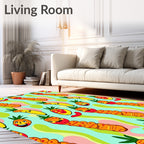 Kooky Fruit Characters Swirling Abstract Background Rug