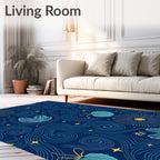 Cosmic Deep Blue Botanical Swirl Rug