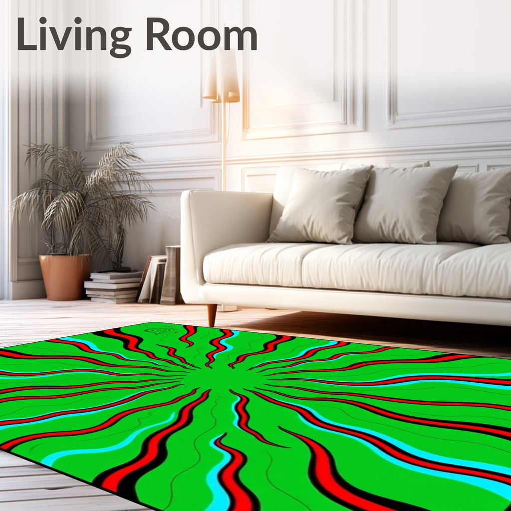 Bold Green Red Blue Sunburst Rug