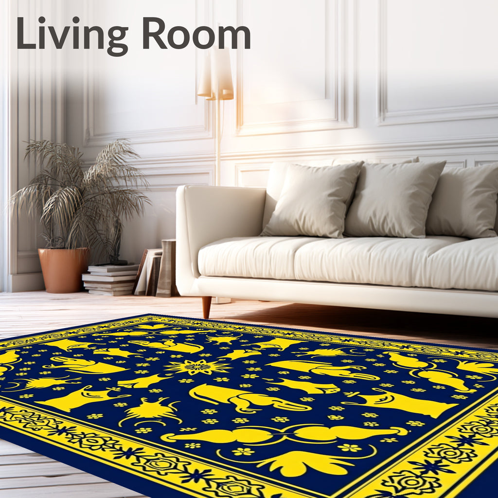 Bold Yellow Elephant Folk Art Rug