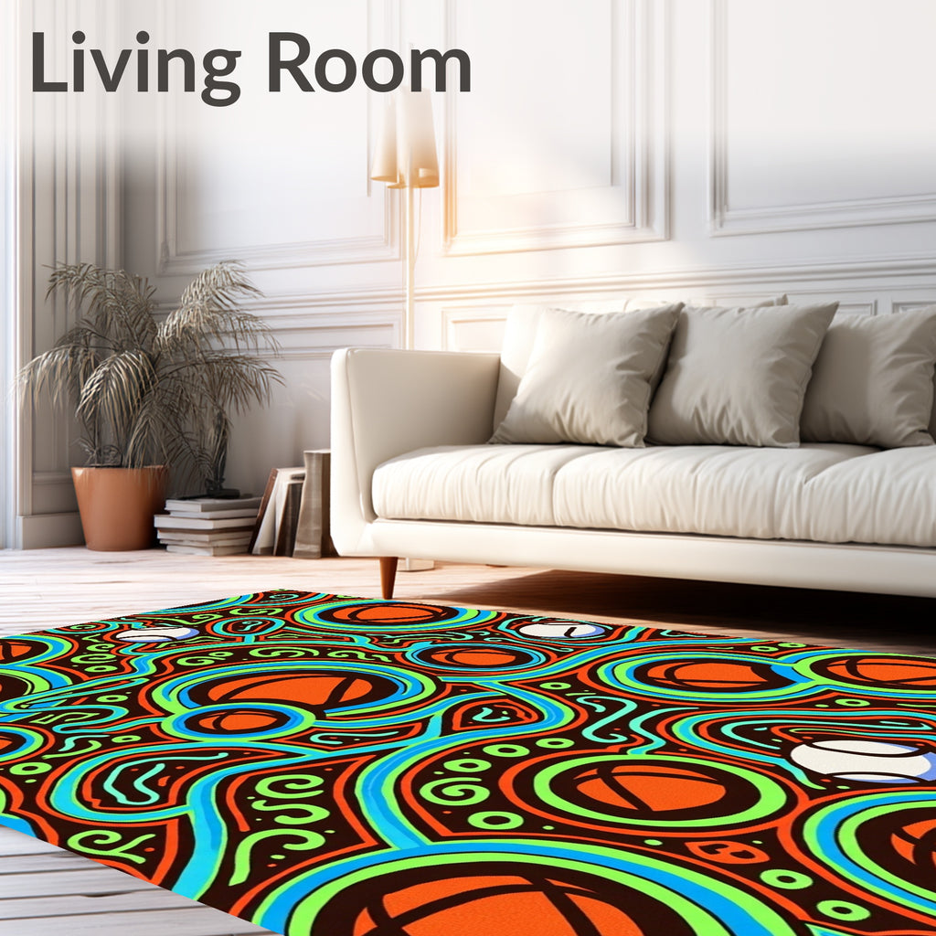 Vibrant Orange Teal Swirl Basketball Rug