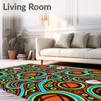 Vibrant Orange Teal Swirl Basketball Rug