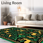 Golden Deer With Green Foliage Border Rug