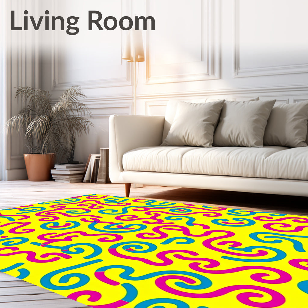 Vibrant Yellow Pink Blue Swirls Rug