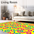 Vibrant Yellow Pink Blue Swirls Rug