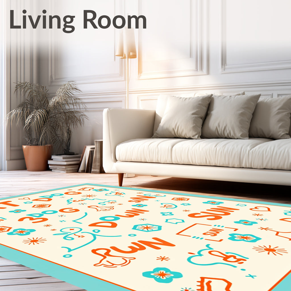 Vibrant Orange and Teal Playful Animals Rug