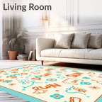 Vibrant Orange and Teal Playful Animals Rug