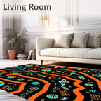 Orange Wavy Abstract Space Icons Rug
