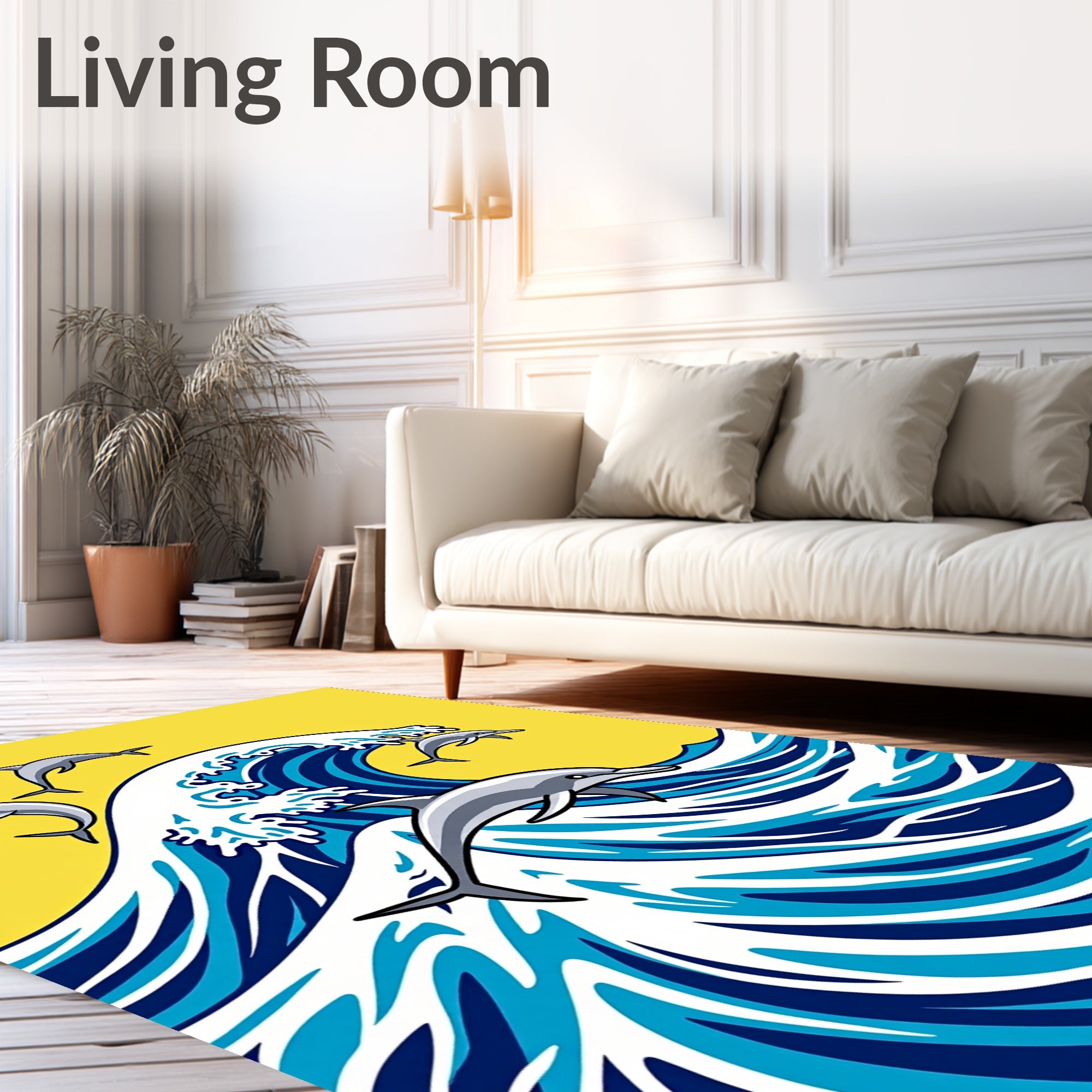 Dolphins Leaping On Blue Waves Rug