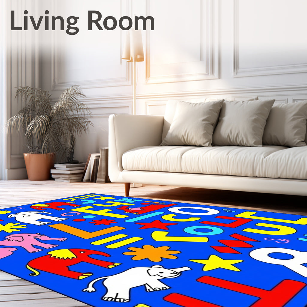 Playful Elephants and Geometric Shapes Rug