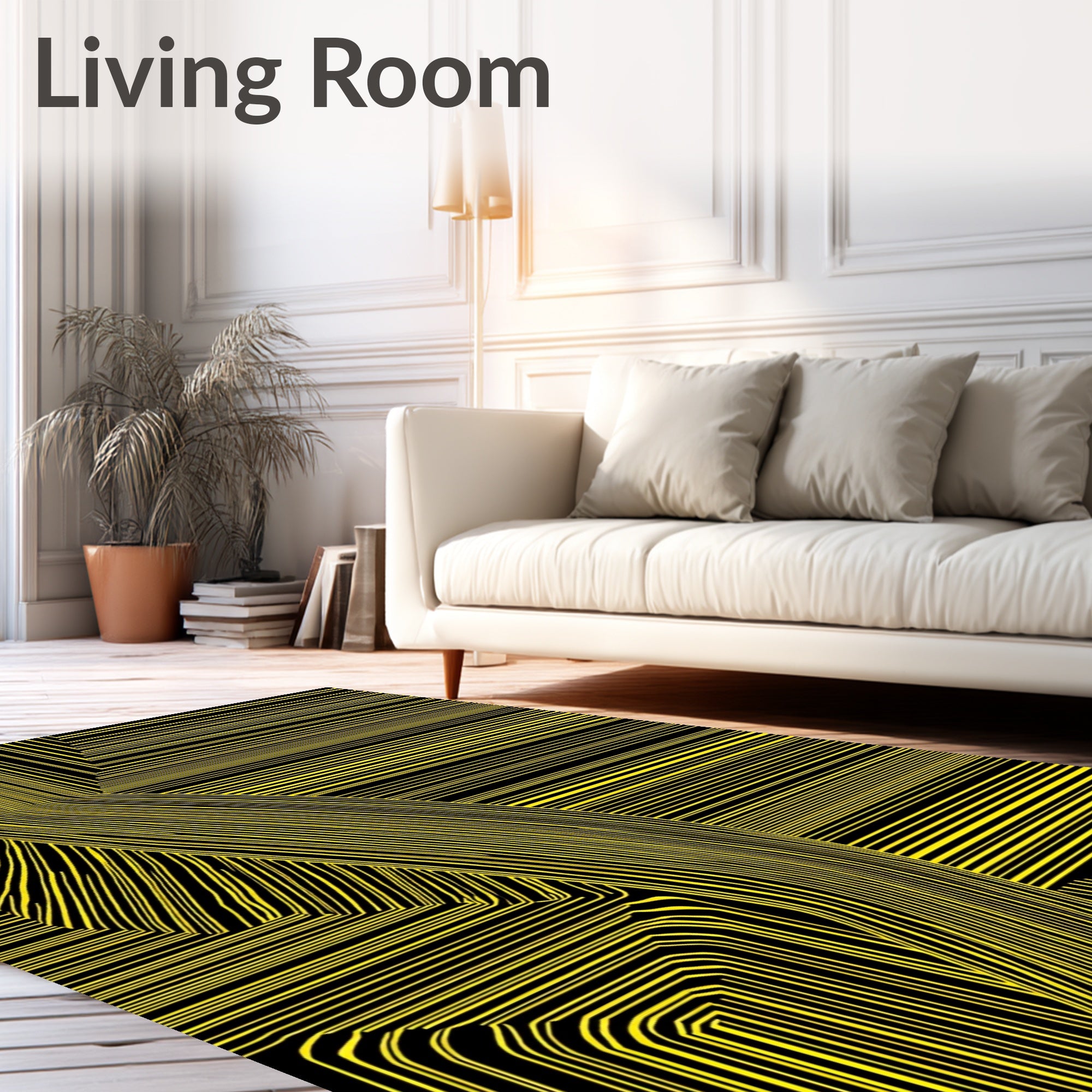 Bold Yellow Linear Geometric Rug