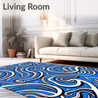 Vibrant Blue White Crimson Swirl Rug