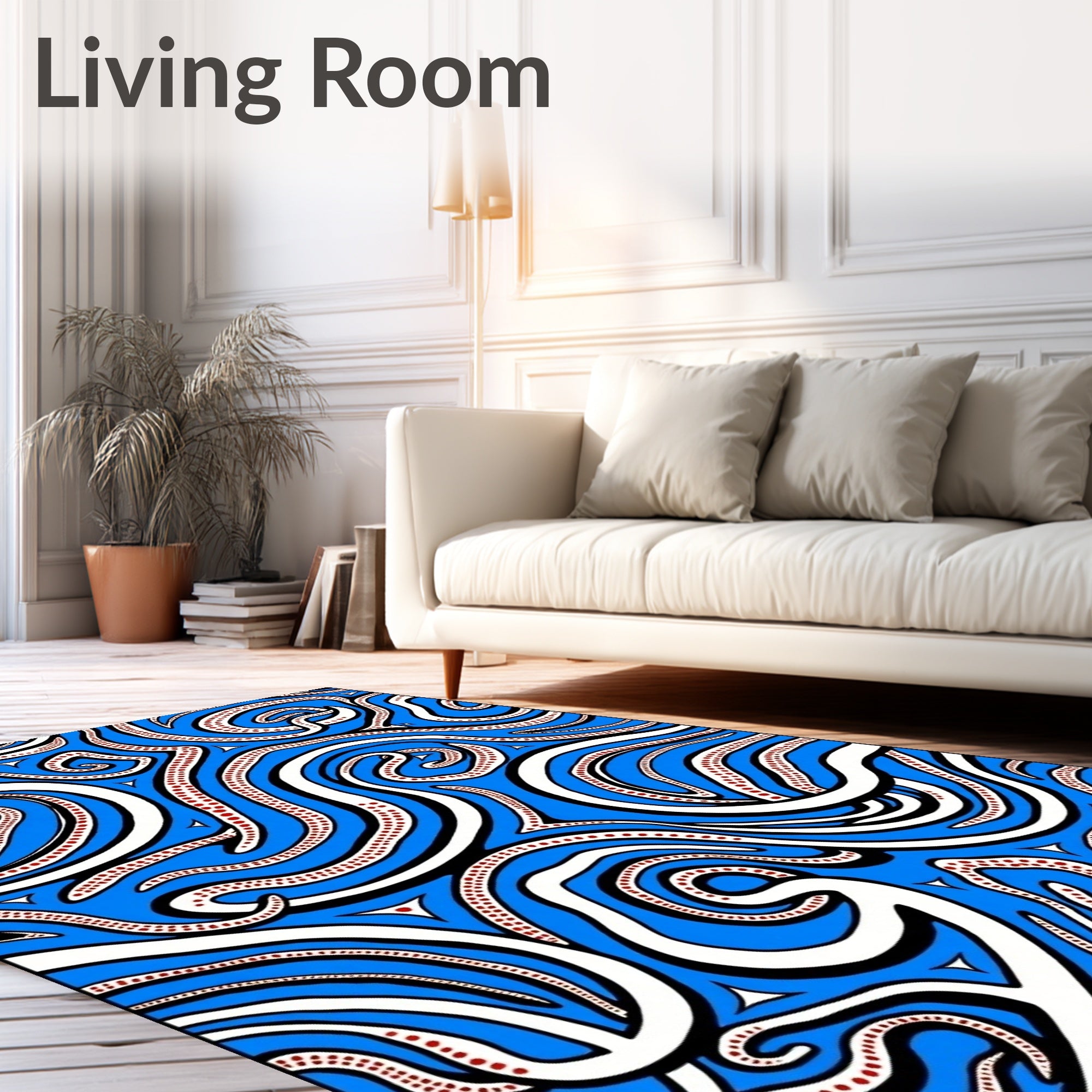 Vibrant Blue White Crimson Swirl Rug