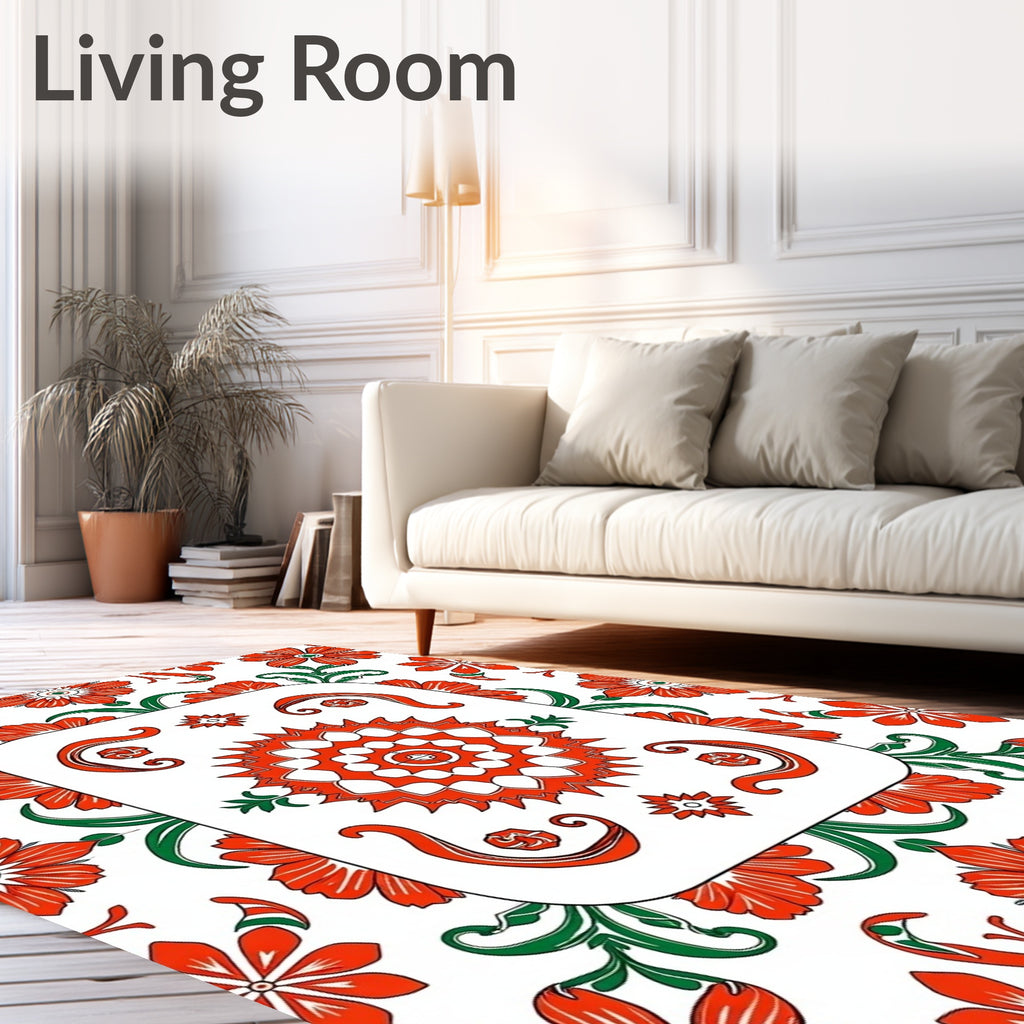 Bold Orange Bloom Garden Medallion Rug