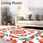 Bold Orange Bloom Garden Medallion Rug