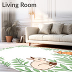 Cute Rabbits and Green Foliage Border Rug