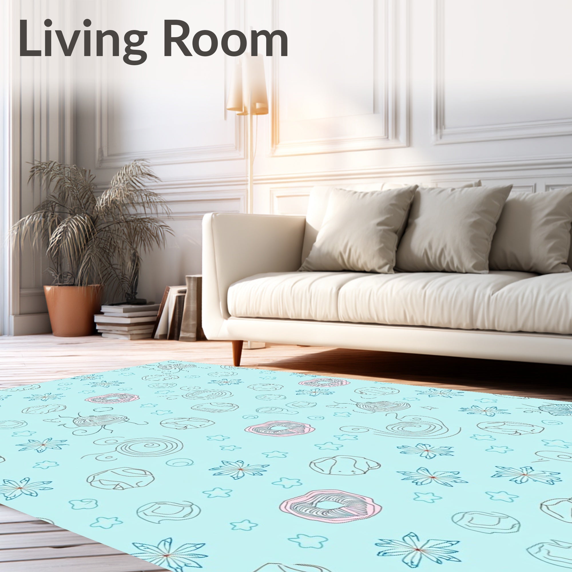 Light Blue Organic Whimsical Sketch Rug