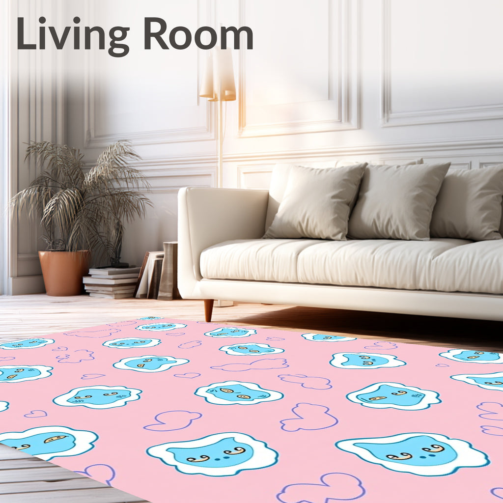 Playful Blue Cloud Cat Faces Rug