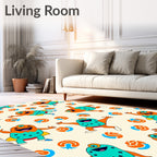 Playful Orange Teal Monster Swirls Rug