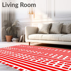 Bold Red Vertical Stripe Grid Rug