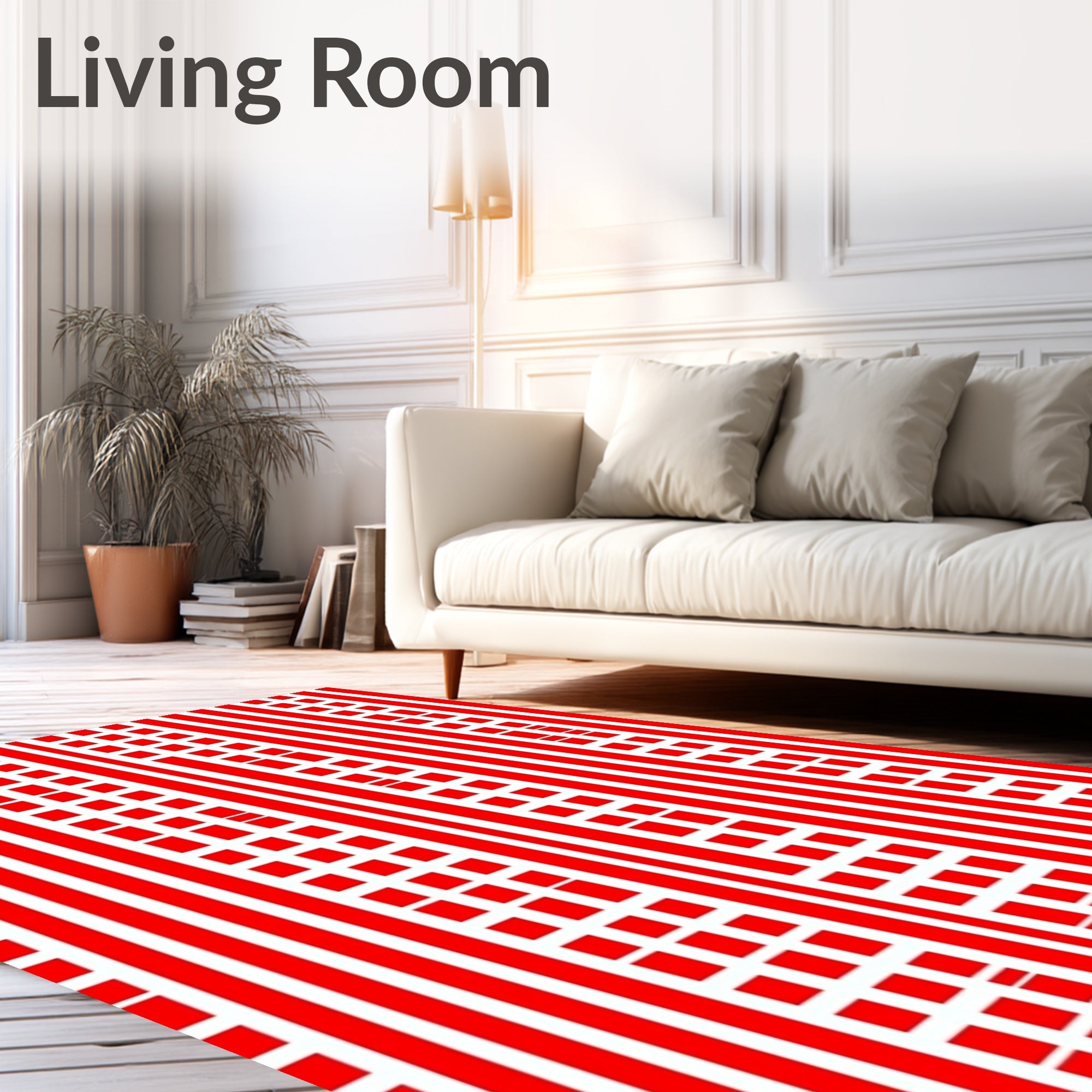 Bold Red Vertical Stripe Grid Rug