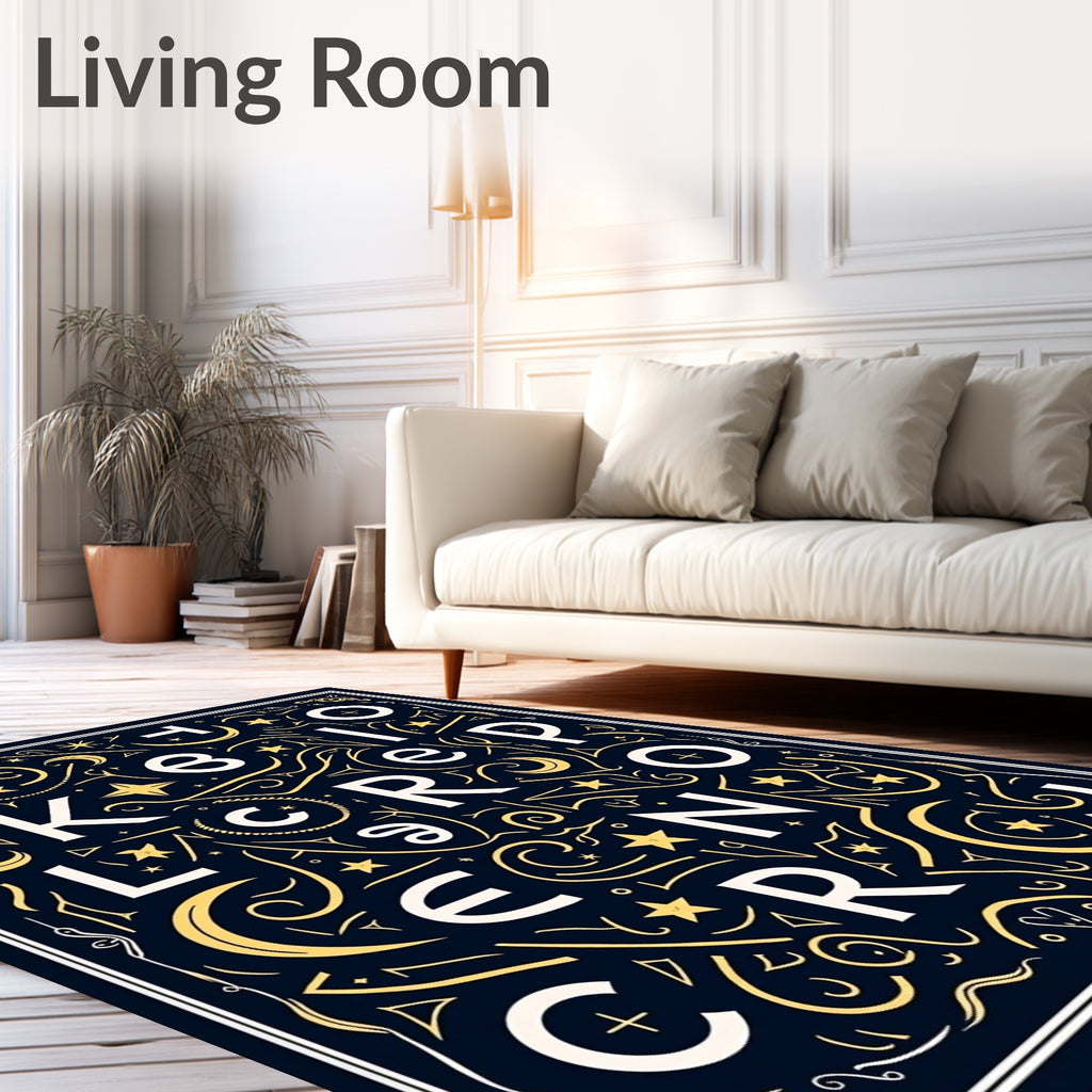 Celestial Alphabet Navy Geometric Rug