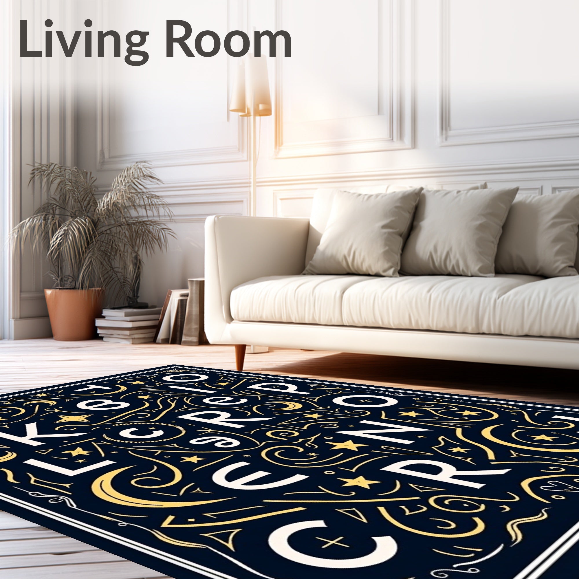 Celestial Alphabet Navy Geometric Rug