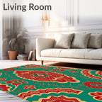 Red Golden Teal Paisley Medallion Rug