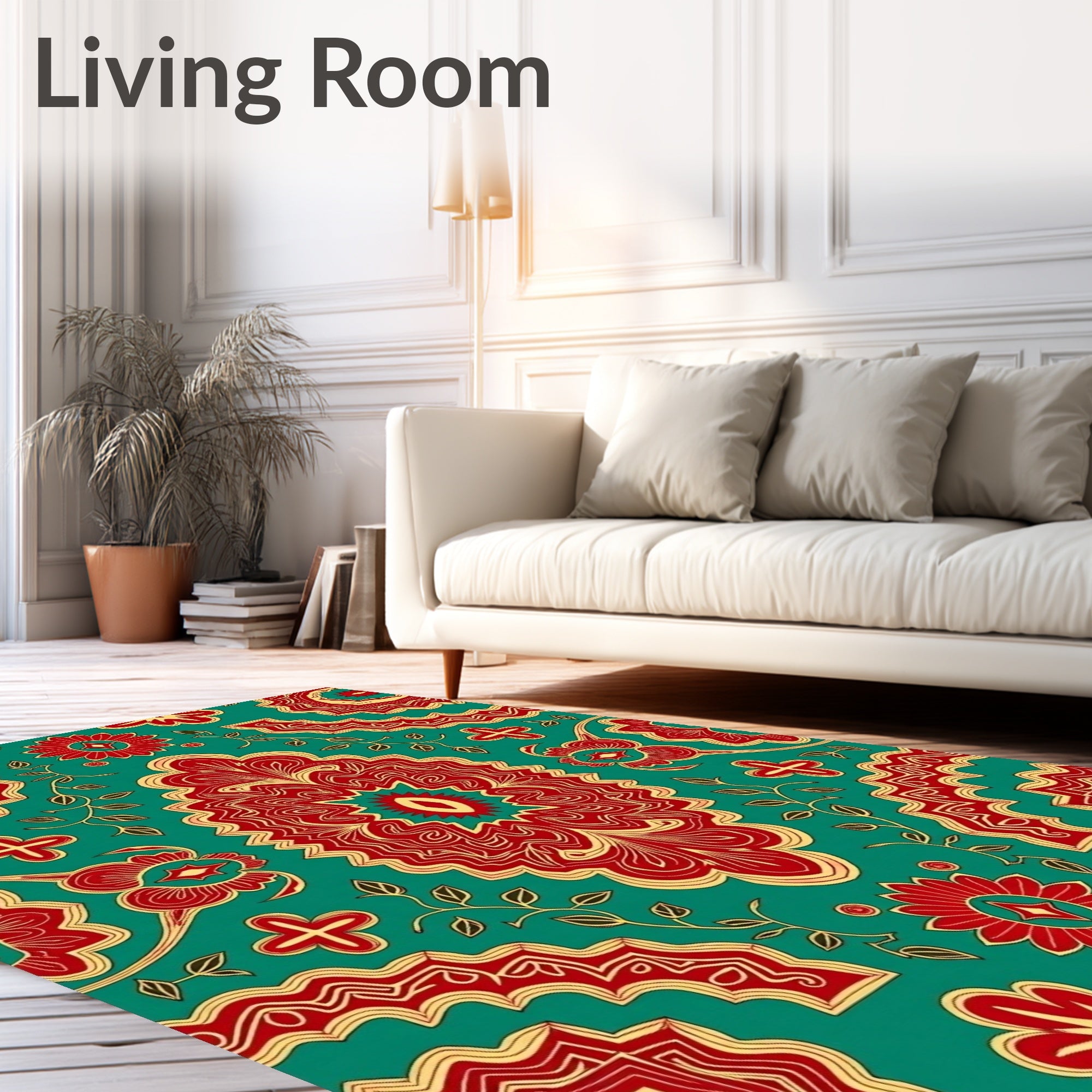 Red Golden Teal Paisley Medallion Rug