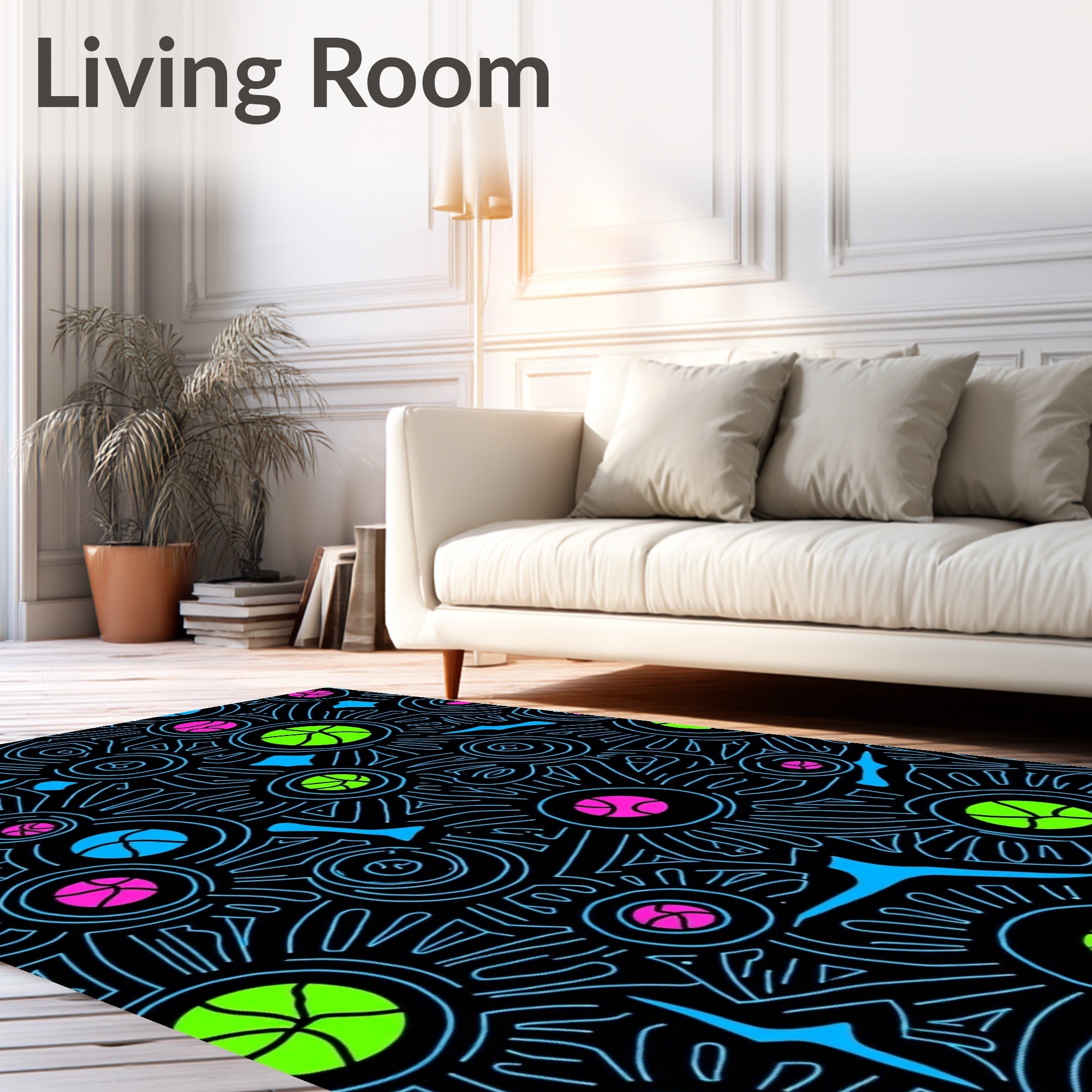 Neon Circles And Lines Rug