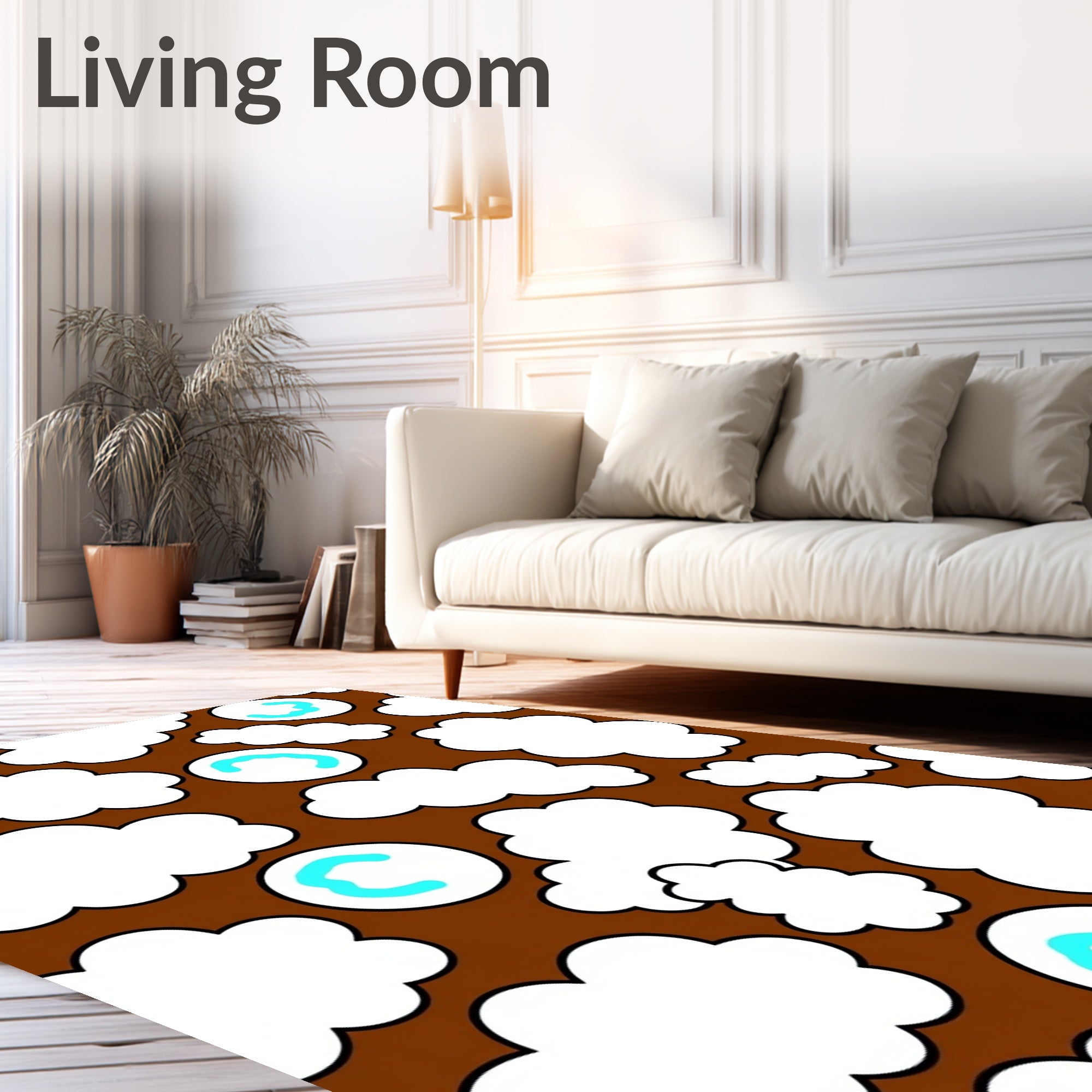 Brown Sky White Cloud Blue Bubble Rug